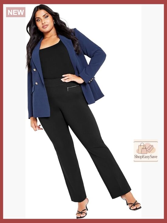 Pants - Plus Size Pull On Straight Leg Pants Elastic Back Waist Side Pockets Lightweight